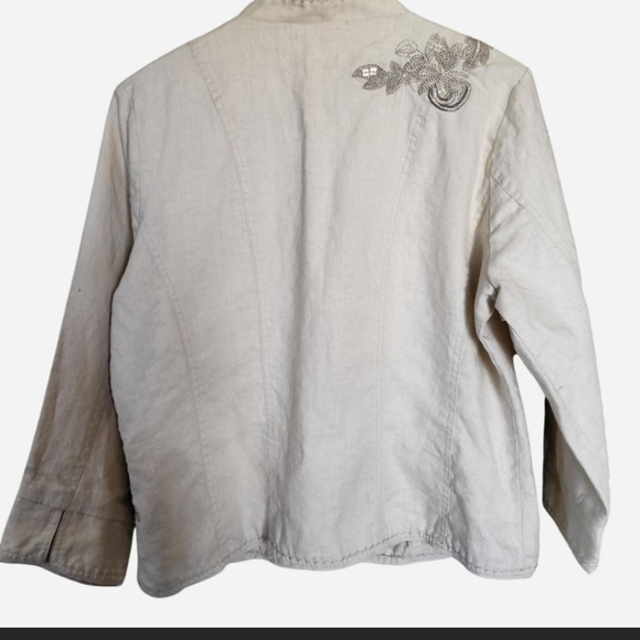 y2k Reba 100% Linen and cotton beaded and embroidered tan jacket - Picture 8 of 8